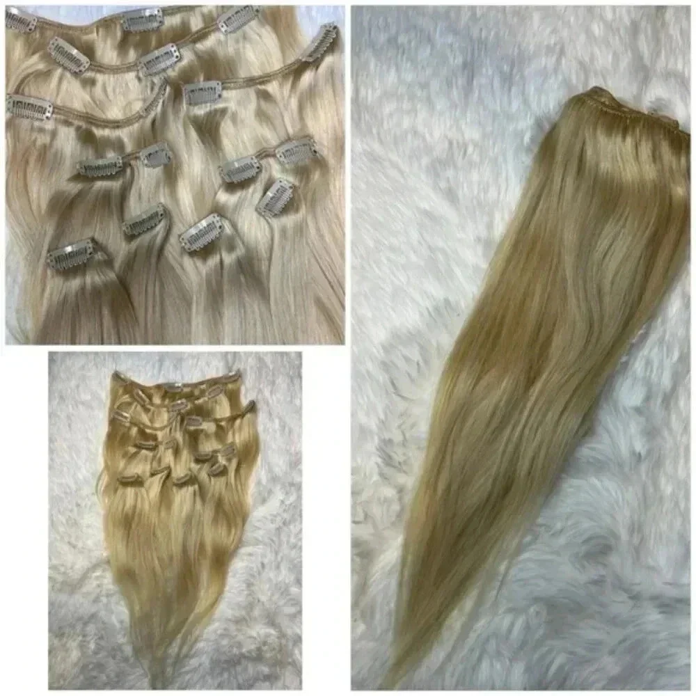 16 Inch Virgin Human hair Clip In Straight light Blonde - Picture 4 of 4